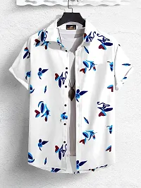 SYSBELLA FASHION Men's Printed Shirt with Spread Collar || Printed Lycra Shirts for Men|| Men Stylish Shirt for Outing, Camping, Beach || Half Sleeve-thumb1