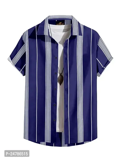SYSBELLA FASHION Casual Shirt for Men with Spread Collar || Stripe Shirts for Men|| Men Stylish Shirt || Half Sleeve || Lycra with streatchable Spandex