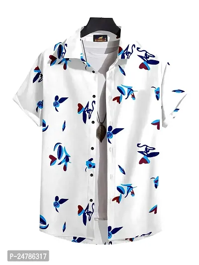SYSBELLA FASHION Men's Printed Shirt with Spread Collar || Printed Lycra Shirts for Men|| Men Stylish Shirt for Outing, Camping, Beach || Half Sleeve-thumb0