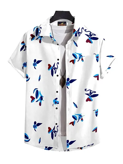 SYSBELLA FASHION Men's Printed Shirt with Spread Collar || Printed Lycra Shirts for Men|| Men Stylish Shirt for Outing, Camping, Beach || Half Sleeve
