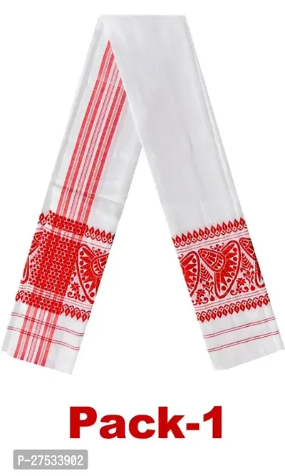 Assamese Traditional Polycotton Japi Gamaucha Red and White Towel Gamcha-thumb0