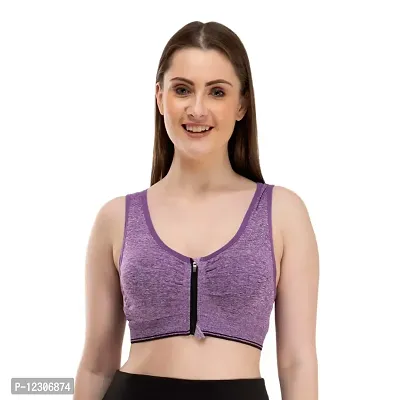 Penance for you Womens Sport Bra with Removable Pads Non-Wired Bra (34, Purple & Grey)-thumb2