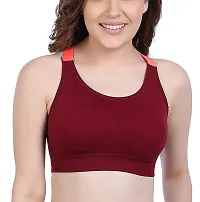 PENANCE FOR YOU Women's Polyamide, Nylon & Spandex Seamless Lightly Padded Under Wired Imported Sports Bra (Maroon, L)-thumb3