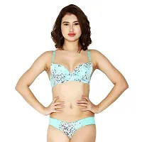 Penance for you Women's Sexy Stylish Printed Push Up Bra Colour Combo (36, Aqua Blue-Skin-Pink)-thumb1