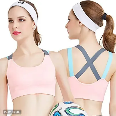 Women?s Padded Full Coverage Quick Dry Padded Shockproof Cross Back Sports Bra with Removable Soft Cups for Gym,Yoga,Running?-32A-Light Peach