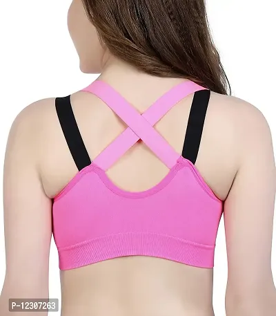 PENANCE FOR YOU Women's Polyamide, Nylon & Spandex Seamless Lightly Padded Under Wired Imported Sports Bra (Pink, L)-thumb2