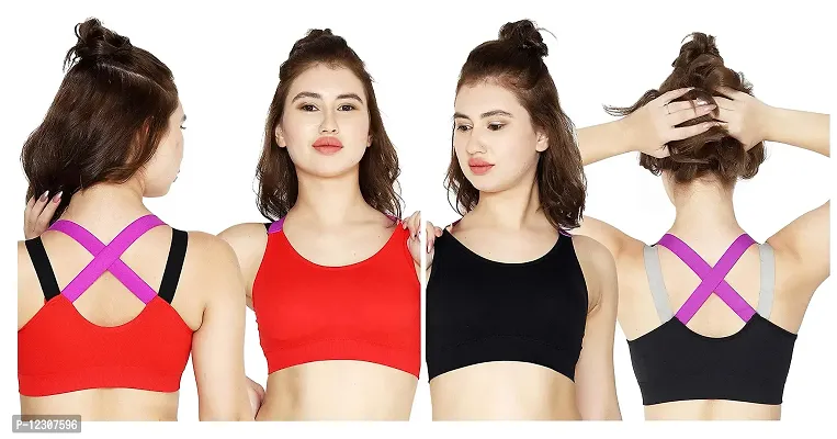 Fitness Sports & Yoga Push up Non-Wired Bra for Gym Running Padded Tank Top Athletic Vest Underwear 2 Pcs Combo-thumb0