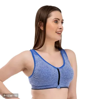 Penance for you Women's Seamless Lightly Padded Wired Sports Bra Front Zipper Blue-thumb3