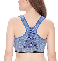 Women's Padded Full Coverage Front Zip Closure Sports Bra for Gym, Yoga, Running, and Fitness(Removable Pads) (Blue, L)-thumb1