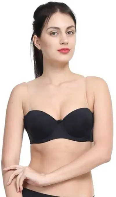 Women T-Shirt Heavily Padded Push-up Bra With Transparent Strap