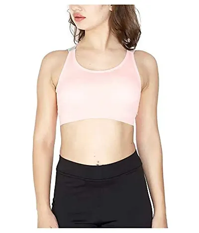 Priyank Fitness Sports & Yoga Push up Non-Wired Bra for Gym Running Padded Tank Top Athletic Vest Underwear Shockproof Strappy Sport Bra (Peach, 34)