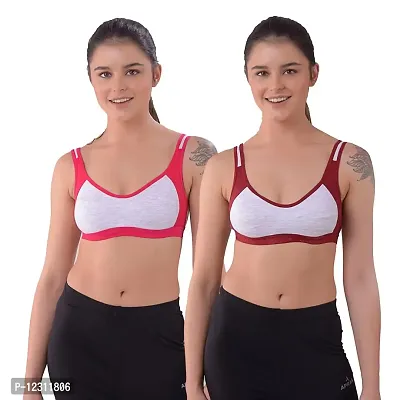 Penance For You Women Sports Non Padded Bra Maroon, Red Cotton Blend Non Wired Size: 32D-thumb0
