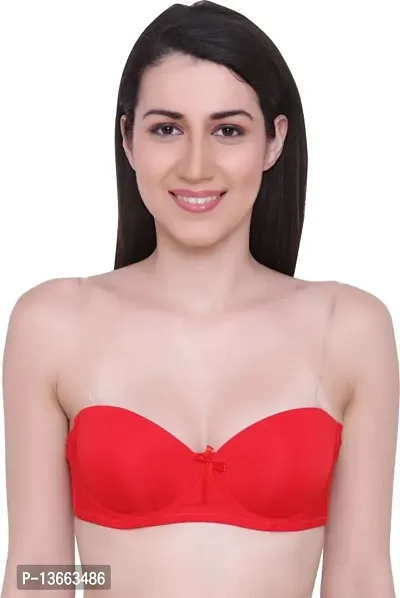 Elegant Polycotton Wired Push-Up Backless Transparent Strap Bras-thumb0