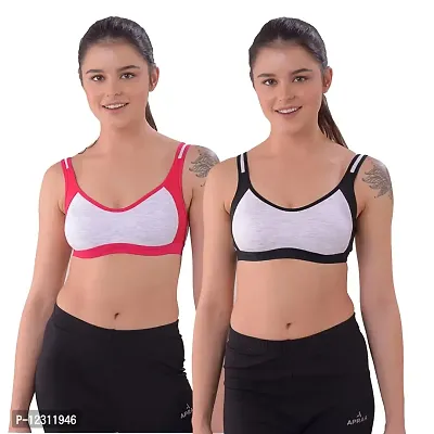 Penance For You Women Sports Non Padded Bra Black, Red Cotton Blend Non Wired Size: 28A-thumb0