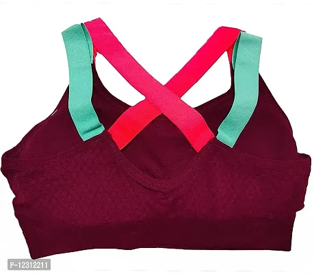 Women?s Padded Full Coverage Quick Dry Padded Shockproof Cross Back Sports Bra with Removable Soft Cups for Gym,Yoga,Running?-36A-Maroon-thumb3