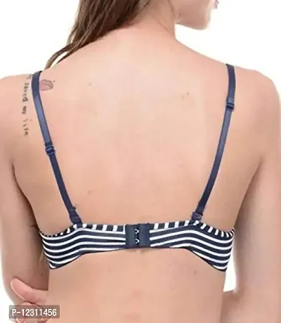 Penance for you Women Bra Cotton Striped Pushup Bra Lightly Padded Blue-thumb2