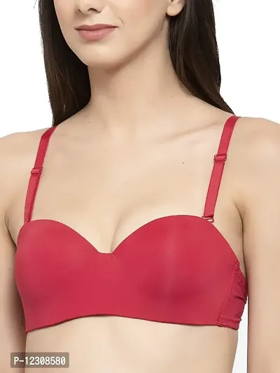 PENANCE FOR YOU Women's Imported Padded Wired Demi Bra T Shirt Padded Underwired Soft Cup Seamless Pushup Bra (Red, 32)-thumb4