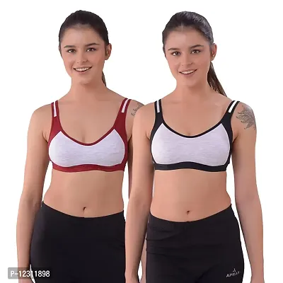 Penance For You Women Sports Non Padded Bra Black, Maroon Cotton Blend Non Wired Size: 32A