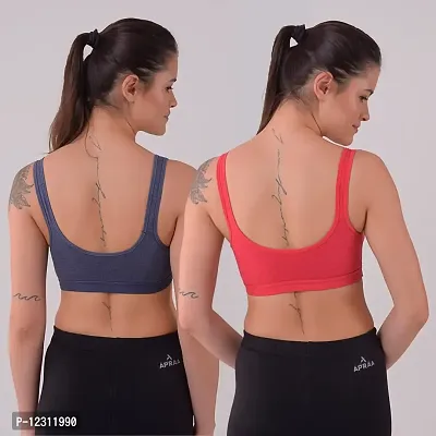 Penance For You Women Sports Non Padded Bra Navy Blue, Red Cotton Blend Non Wired Size: 28B-thumb2