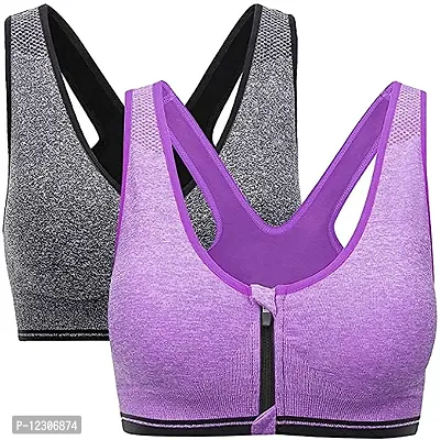 Penance for you Womens Sport Bra with Removable Pads Non-Wired Bra (34, Purple & Grey)-thumb0