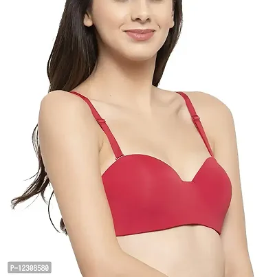 PENANCE FOR YOU Women's Imported Padded Wired Demi Bra T Shirt Padded Underwired Soft Cup Seamless Pushup Bra (Red, 32)-thumb0