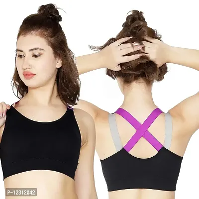 Women?s Padded Full Coverage Quick Dry Padded Shockproof Cross Back Sports Bra with Removable Soft Cups for Gym,Yoga,Running?-32C-Black-thumb0