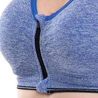 Penance for you Women's Seamless Lightly Padded Wired Sports Bra Front Zipper Blue-thumb3