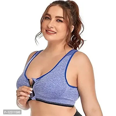 Women's Padded Full Coverage Front Zip Closure Sports Bra for Gym, Yoga, Running, and Fitness(Removable Pads) (Blue, L)