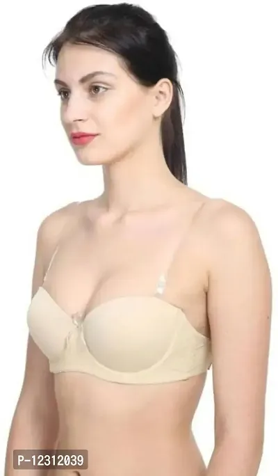 Penance for you Women's Poly Cotton Padded Wired Push-Up Bra Stylish Backless Transparent Strap-thumb3