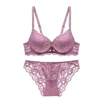 Penance for you Women Lady's Sexy Underwear Push Up Earembroidery Ladies Lace Bra Underwearset Color Purple Size-Large-thumb1