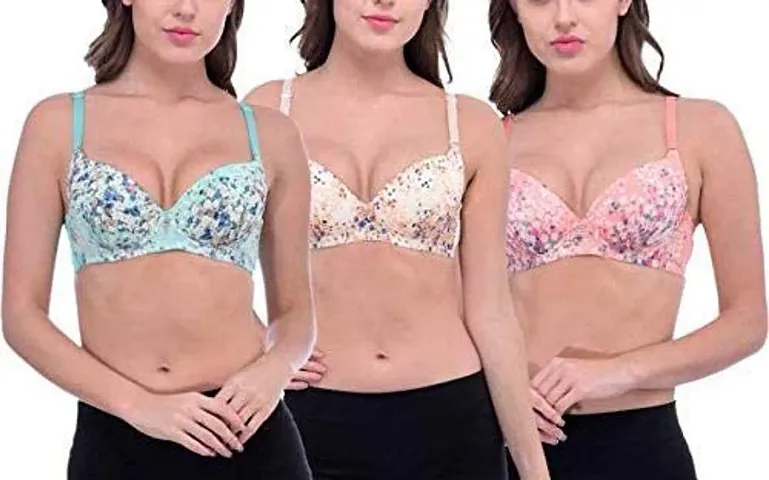 Penance for you Women's Sexy Stylish Push Up Bra Colour Combo (36, Blue-Skin-Pink)