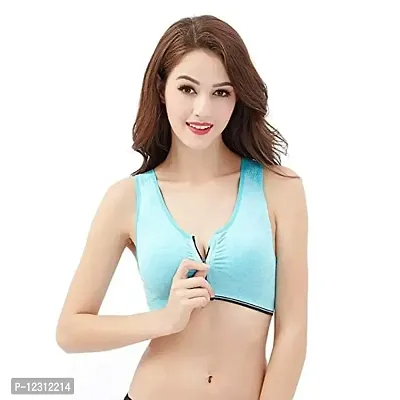 Front Zipper Sports Bra Shockproof Breathable Running Vest Yoga Top Wire Free Fitness Yoga Bra for Women-Aqua-34A Turquoise