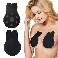 Penance for you Women's Silicon Non Padded Non-Wired Stick-On Adhesive Nipple Pad Bra (32, Black)-thumb1