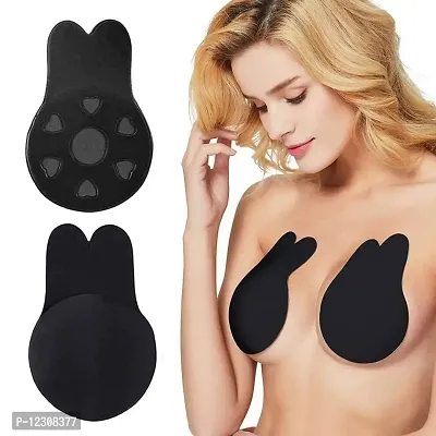 Penance for you Women's Silicon Non Padded Non-Wired Stick-On Adhesive Nipple Pad Bra (32, Black)-thumb2