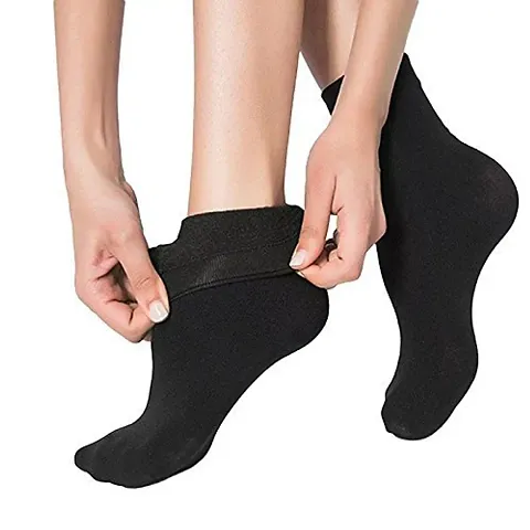 Winter/Snow Fleece Soft Fur Thermal Socks for Men & Women (Free size) (Black, Free Size)