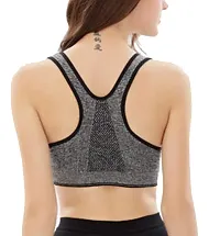 Penance for you Women's Seamless Lightly Padded Wired Sports Bra Front Zipper Grey-thumb1