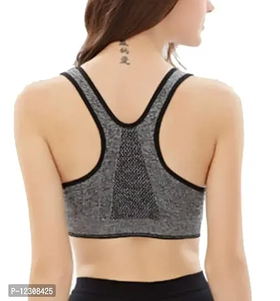 Penance for you Women's Seamless Lightly Padded Wired Sports Bra Front Zipper Grey-thumb2