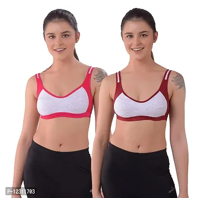 Penance For You Women Sports Non Padded Bra Maroon, Red Cotton Blend Non Wired Size: 30B-thumb0