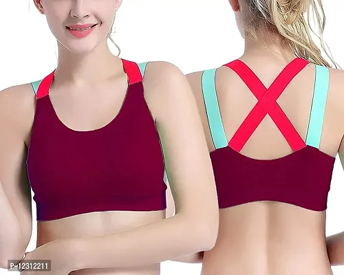 Women?s Padded Full Coverage Quick Dry Padded Shockproof Cross Back Sports Bra with Removable Soft Cups for Gym,Yoga,Running?-36A-Maroon-thumb2