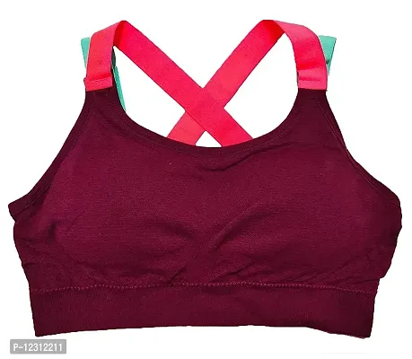 Women?s Padded Full Coverage Quick Dry Padded Shockproof Cross Back Sports Bra with Removable Soft Cups for Gym,Yoga,Running?-36A-Maroon-thumb0