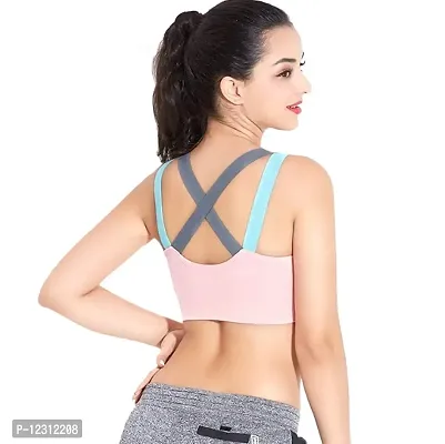 Women?s Padded Full Coverage Quick Dry Padded Shockproof Cross Back Sports Bra with Removable Soft Cups for Gym,Yoga,Running?-32A-Light Peach-thumb4