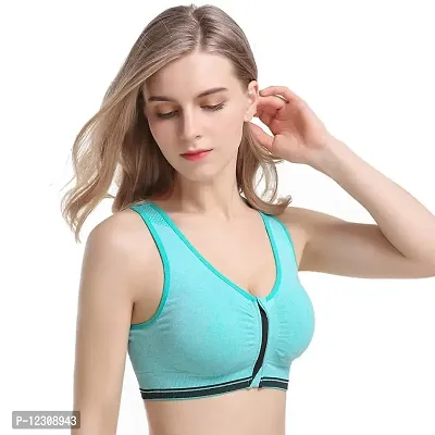 Penance for you Women's Seamless Lightly Padded Wired Sports Bra Front Zipper SkyBlue