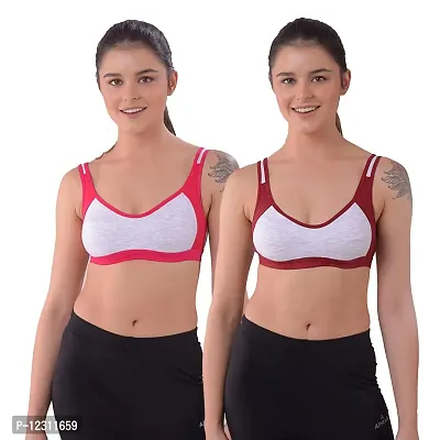 Penance For You Women Sports Non Padded Bra Maroon, Red Cotton Blend Non Wired Size: 28B-thumb0