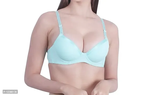 PENANCE FOR YOU Women's Polycotton Heavily Imported Padded Underwired Seamless with Soft Cup Wired Push-Up Bra (MintGreen, 30)-thumb3