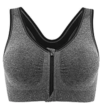 Penance for you Women's Seamless Lightly Padded Wired Sports Bra Front Zipper Grey-thumb3