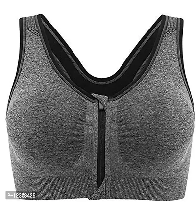 Penance for you Women's Seamless Lightly Padded Wired Sports Bra Front Zipper Grey-thumb4