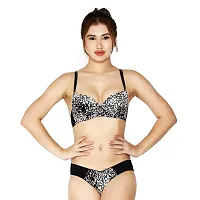 Penance for you Women's Sexy Stylish Printed Push Up Bra Colour Combo (32, Black-Blue-Skin)-thumb3