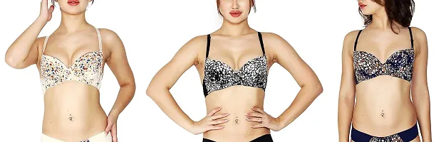 Penance for you Women's Sexy Stylish Printed Push Up Bra Colour Combo