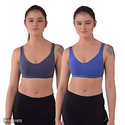 Penance For You Women Sports Non Padded Bra Royal Blue, Navy Blue Cotton Blend Non Wired Size: 36D