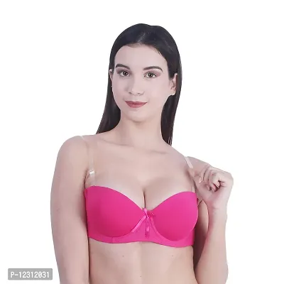 PENANCE FOR YOU Poly Cotton Plain Transparent Womens Backless Transparent Strap Push Up Padded Bra, Size: 32-36-thumb3